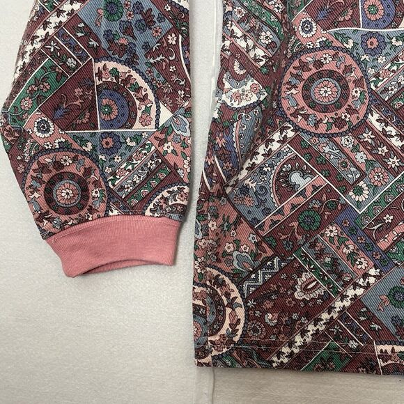 Vintage 90's Pink Patchwork Tapestry Fabric Print Top Sz Medium Made In USA - Picture 4 of 14